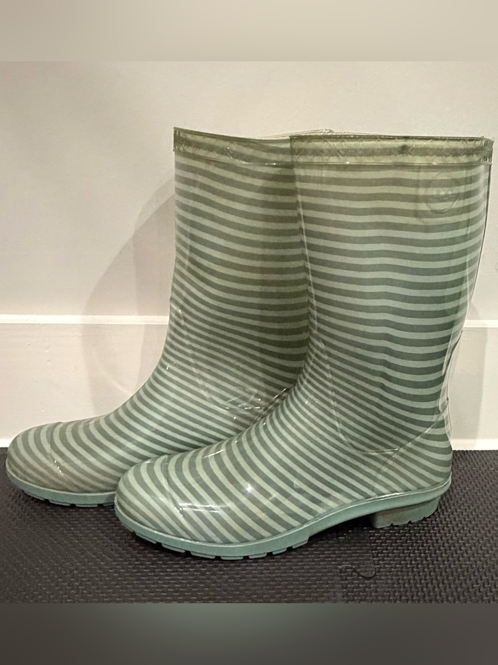 UGG Striped Mint Green and White Rain Boots